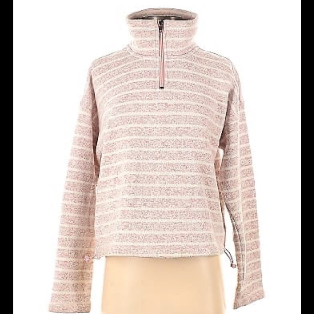 Thread & Supply Pink Striped Quarter-zip Pull Over Sweatshirt